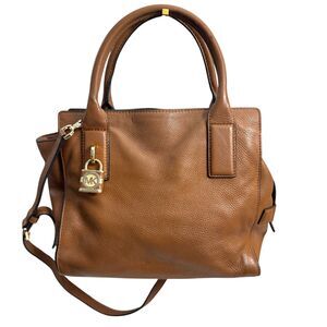 Michael Kors McKenna Medium Leather Satchel Gold Tone Hardware Crossbody - READ
